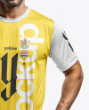 A Latino Man Wearing a Crew Neck Soccer Jersey and Shorts Mockup