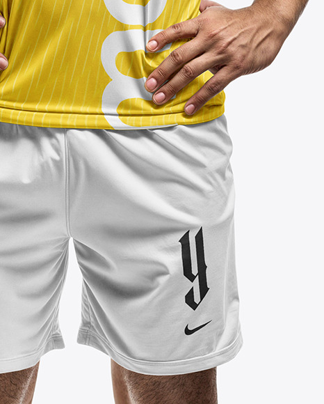 A Latino Man Wearing a Crew Neck Soccer Jersey and Shorts Mockup