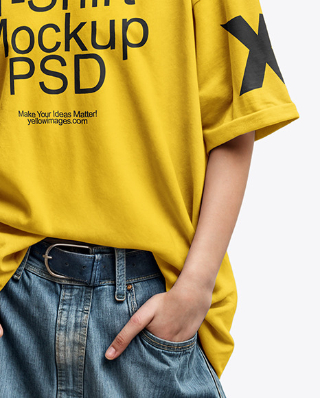 Young Woman with Beanie Hat Wearing a T-Shirt and Wide Jeans Mockup