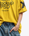 Young Woman with Beanie Hat Wearing a T-Shirt and Wide Jeans Mockup