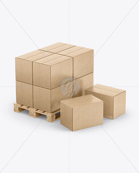 Wooden Pallet With Kraft Boxes Mockup