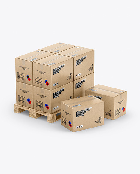 Wooden Pallet With Kraft Boxes Mockup
