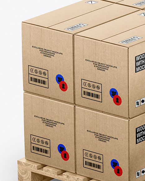 Wooden Pallet With Kraft Boxes Mockup