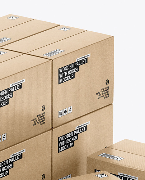 Wooden Pallet With Kraft Boxes Mockup