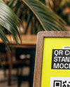 Wooden QR Code Stand on a Table Mockup
