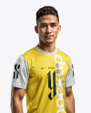 Young Latino Man Wearing a Crew Neck Soccer Jersey and Shorts Mockup