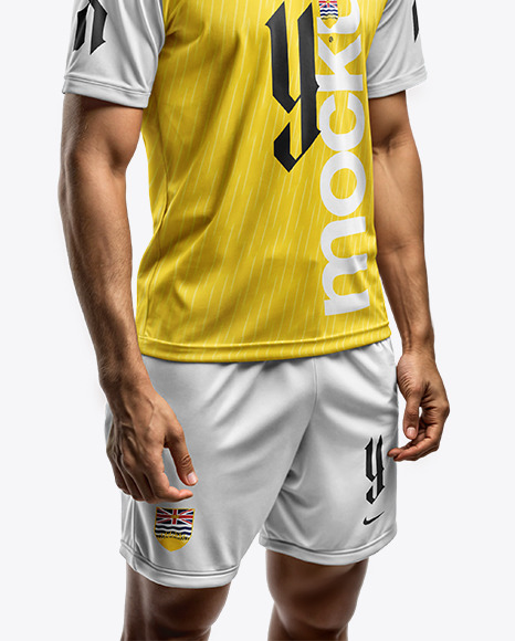 Young Latino Man Wearing a Crew Neck Soccer Jersey and Shorts Mockup