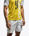 Young Latino Man Wearing a Crew Neck Soccer Jersey and Shorts Mockup