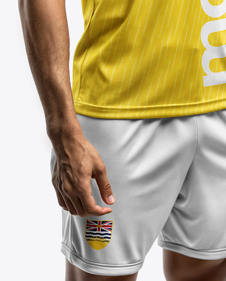 Young Latino Man Wearing a Crew Neck Soccer Jersey and Shorts Mockup