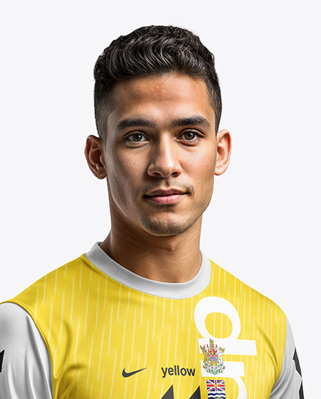 Young Latino Man Wearing a Crew Neck Soccer Jersey and Shorts Mockup