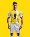Young Latino Man Wearing V-Neck Soccer Jersey and Shorts Mockup