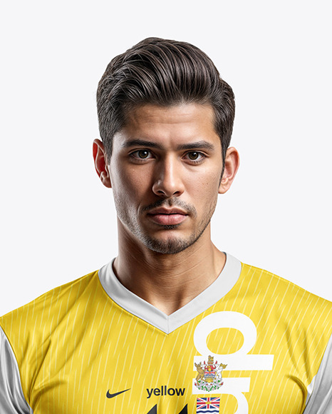 Young Latino Man Wearing V-Neck Soccer Jersey and Shorts Mockup