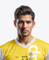 Young Latino Man Wearing V-Neck Soccer Jersey and Shorts Mockup