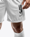 Young Latino Man Wearing V-Neck Soccer Jersey and Shorts Mockup