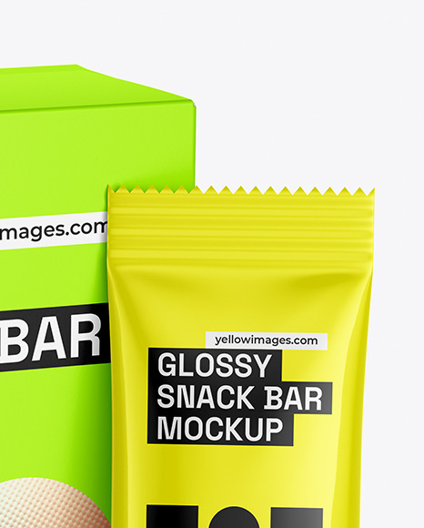 Paper Box With Glossy Snack Bar Mockup