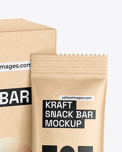 Kraft Box With Kraft Snack Bar Mockup