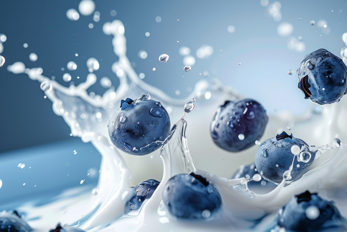 Milk splash with fruits and berries - 102 images Milk splash with fruits and berries - 102 images
