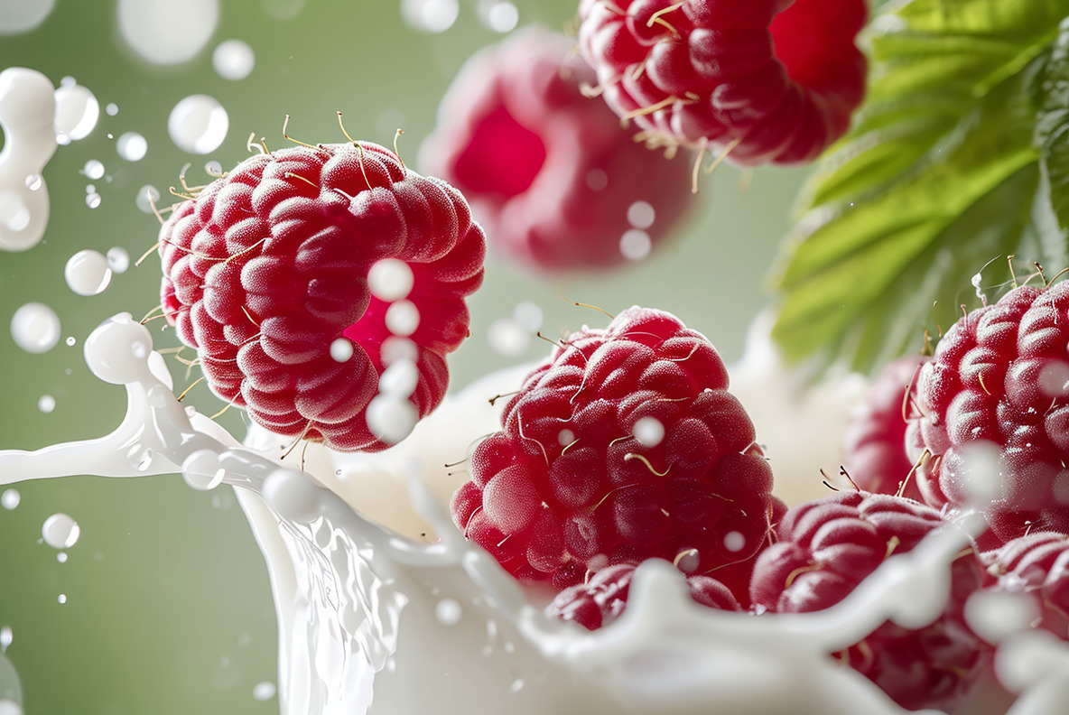 Milk splash with fruits and berries - 102 images Milk splash with fruits and berries - 102 images