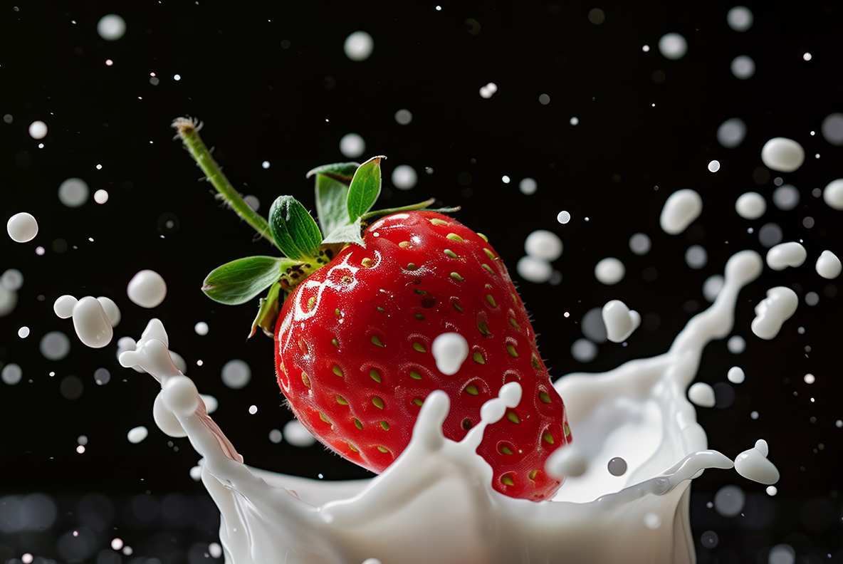Milk splash with fruits and berries - 102 images Milk splash with fruits and berries - 102 images