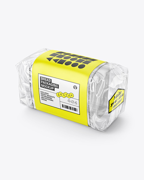 Clear Plastic Packaging with Bread Mockup