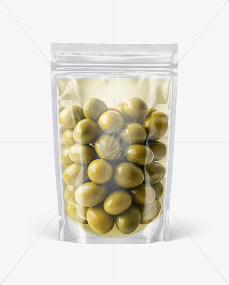 Clear Stand-Up Pouch w/ Olives Mockup