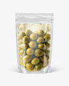 Clear Stand-Up Pouch w/ Olives Mockup