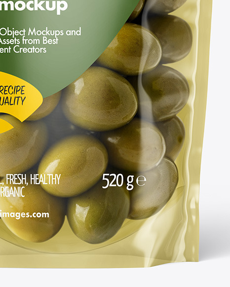 Clear Stand-Up Pouch w/ Olives Mockup