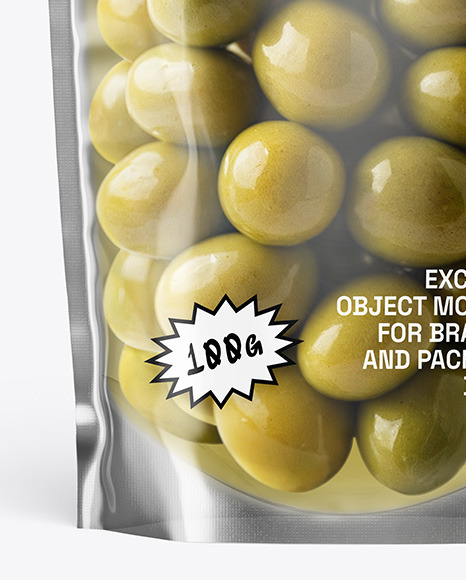 Clear Stand-Up Pouch w/ Olives Mockup