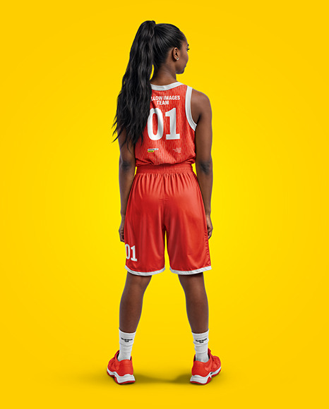 Young Black Woman Wearing a Full Basketball Kit Mockup