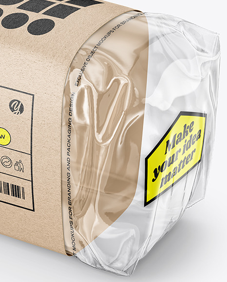 Clear Plastic Packaging with Bread Mockup