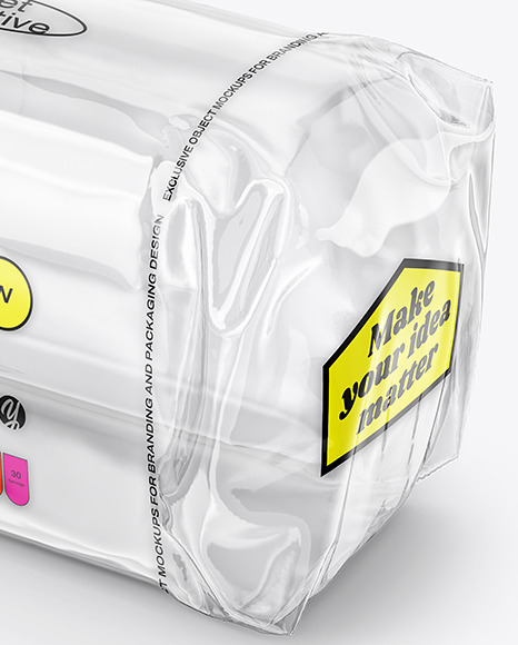 Clear Plastic Packaging with Bread Mockup