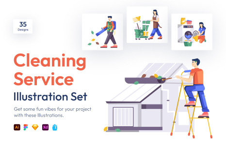 Cleaning Service Illustration Set - Character designs