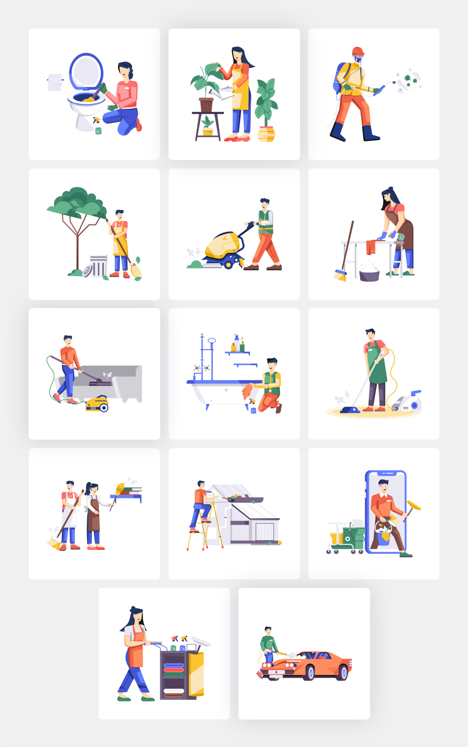 Cleaning Vector Illustration Set Cleaning Vector Illustration Set