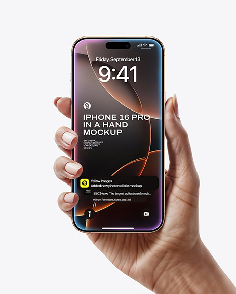 iPhone 16 Pro Desert Titanium in a Hand Mockup - Ux+Ui