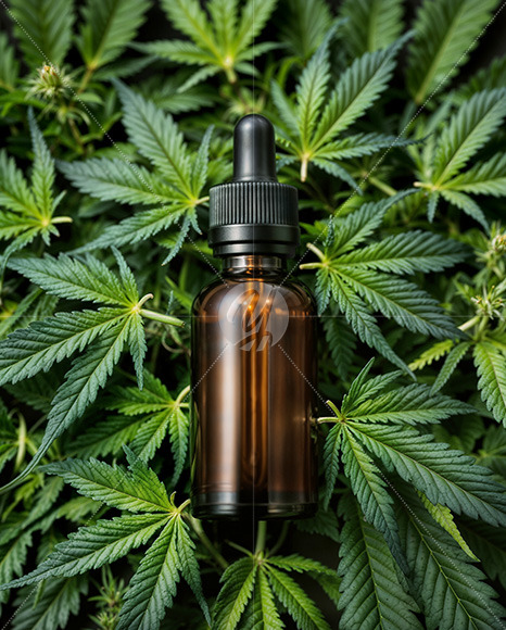 CBD Oil Dropper on a Hemp Leaves Mockup