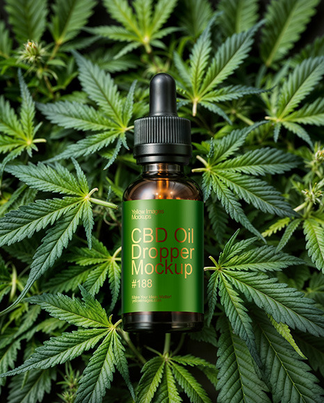 CBD Oil Dropper on a Hemp Leaves Mockup
