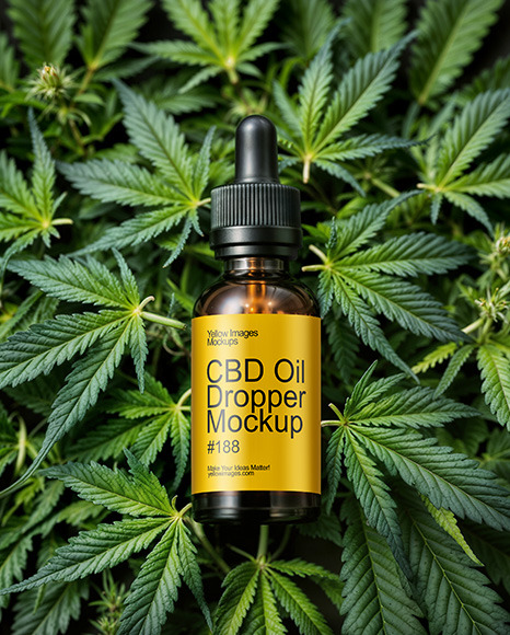 CBD Oil Dropper on a Hemp Leaves Mockup