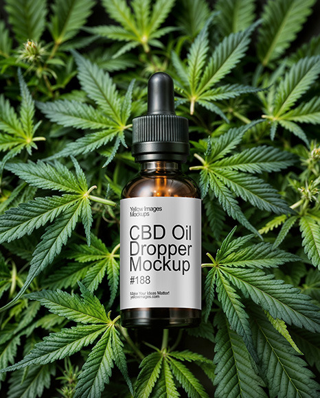 CBD Oil Dropper on a Hemp Leaves Mockup