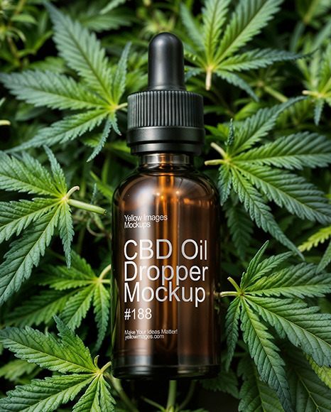 CBD Oil Dropper on a Hemp Leaves Mockup