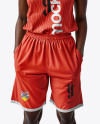 Young Black Woman Wearing a Basketball Jersey and Shorts Mockup