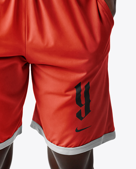 Young Black Woman Wearing a Basketball Jersey and Shorts Mockup