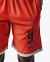 Young Black Woman Wearing a Basketball Jersey and Shorts Mockup