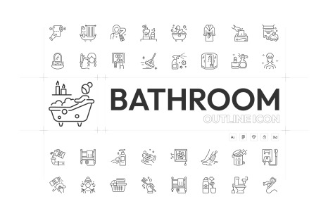 Bathroom Linear Icon Set - Animated icons