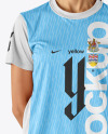 Young Woman Wearing Crew Neck Soccer Jersey and Shorts Mockup