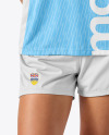 Young Woman Wearing Crew Neck Soccer Jersey and Shorts Mockup
