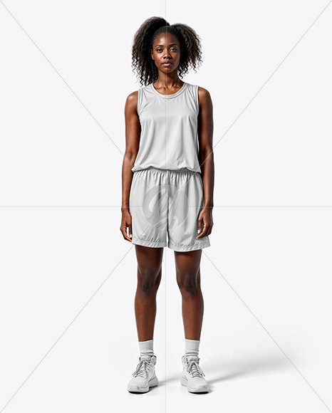 Curly Black Woman Wearing a Full Basketball Kit Mockup