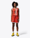Curly Black Woman Wearing a Full Basketball Kit Mockup
