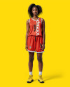 Curly Black Woman Wearing a Full Basketball Kit Mockup