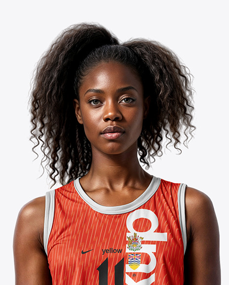 Curly Black Woman Wearing a Full Basketball Kit Mockup