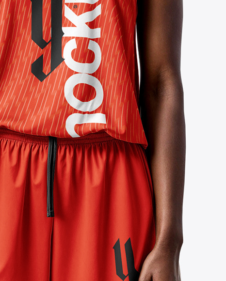 Curly Black Woman Wearing a Full Basketball Kit Mockup